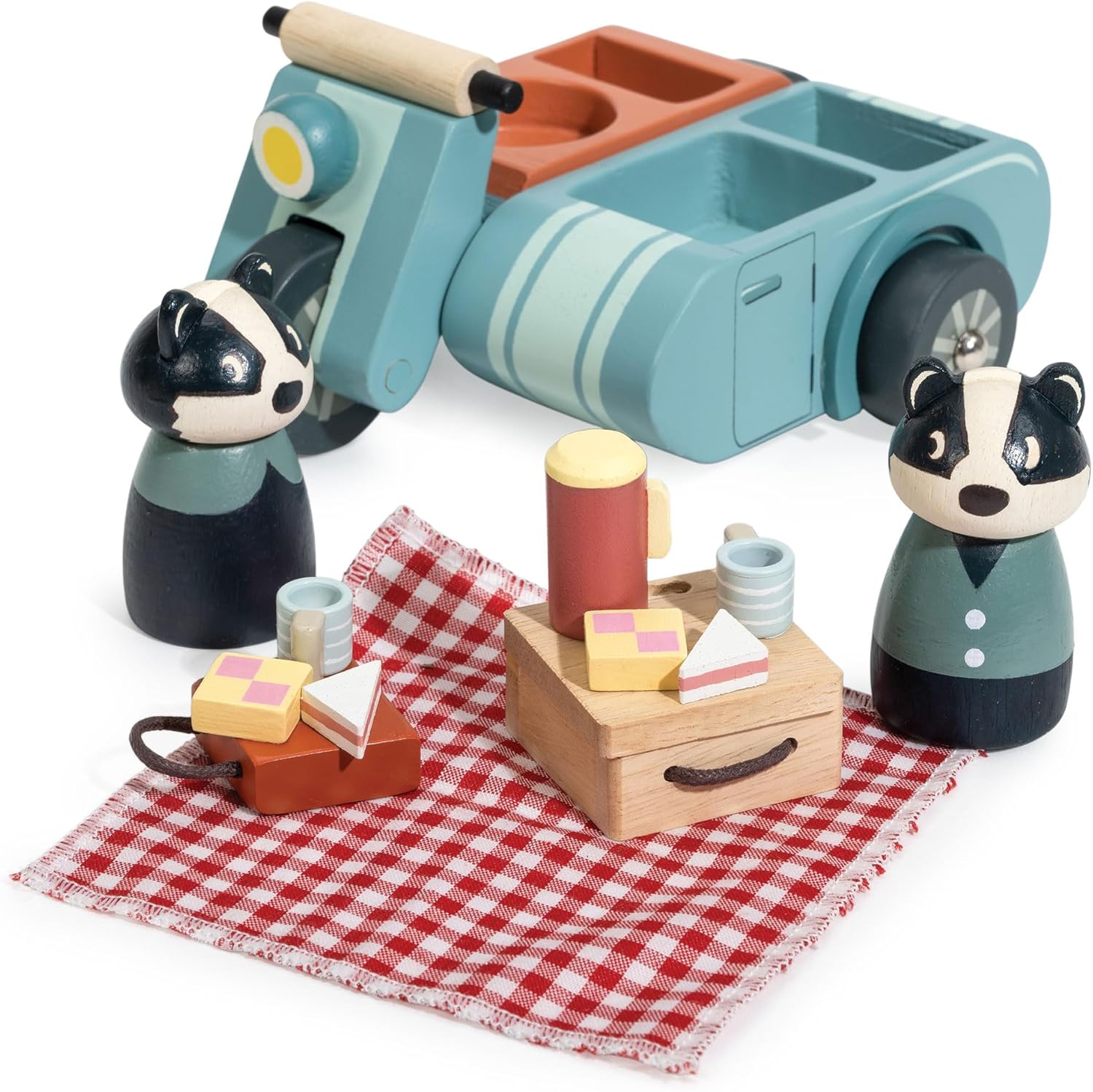 Tender Leaf Toys Badger Picnic Motorbike – Wooden Character Push-Along Toy