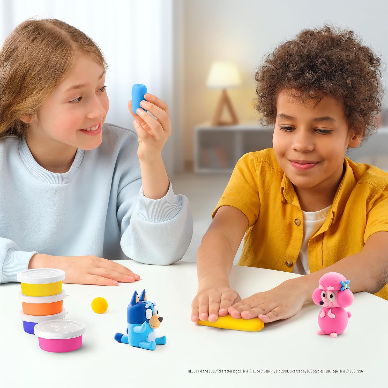 Hey Clay Bluey & Friends 15-Can Air-Dry Clay Kit – Sculpt Bluey, Bingo, Coco & More with App-Guided Instructions (Ages 3+)