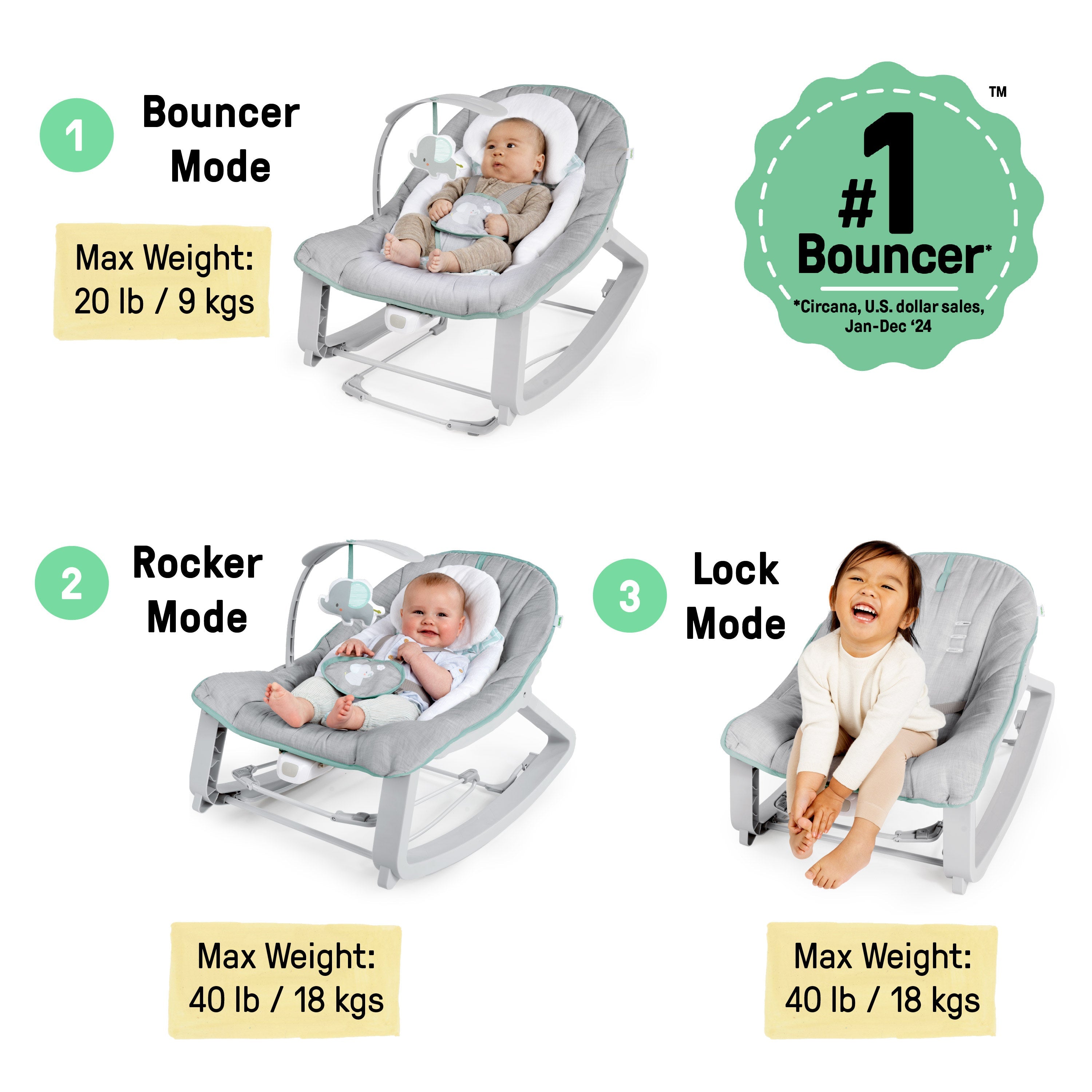 Ingenuity Keep Cozy 3-in-1 Grow with Me Bounce & Rock Seat - Weaver