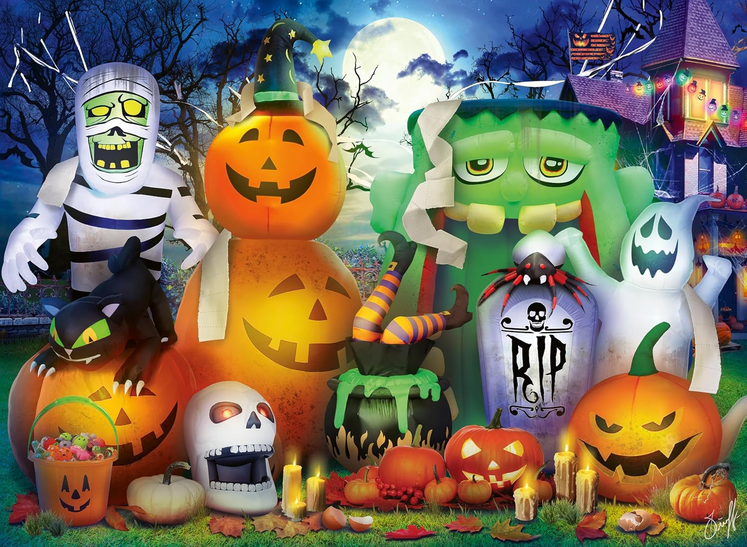 Ravensburger Spooky Fun 100-Piece XXL Halloween Jigsaw Puzzle – Inflatable Halloween Yard Decorations Scene (Ages 6+)