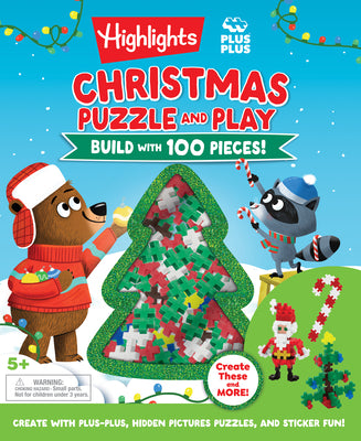 Christmas Puzzle and Play: Build with 100 Pieces!: Holiday Puzzle and Building Set with Hidden Objects, Stickers and Plus-Plus Building Blocks for Kid