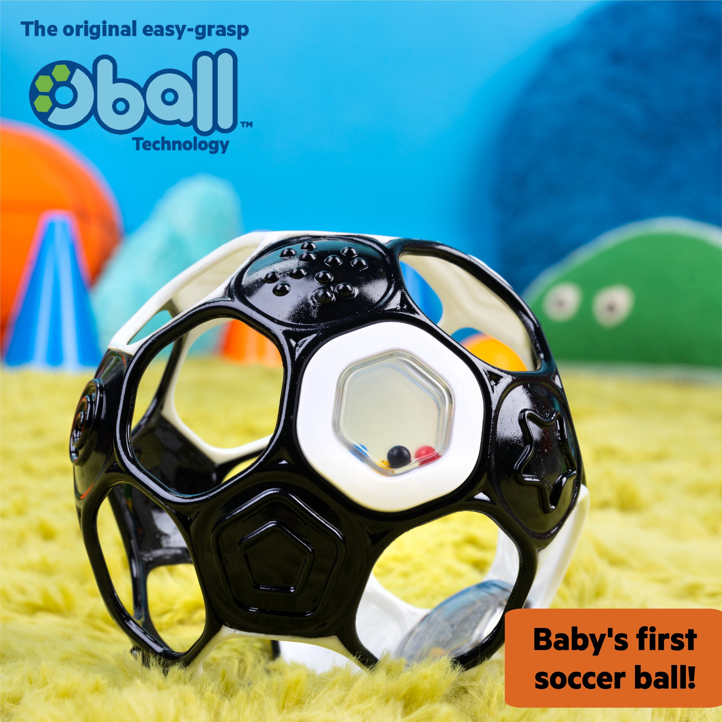 Bright Starts Grippin’ Goals Rattle Ball – Black & White