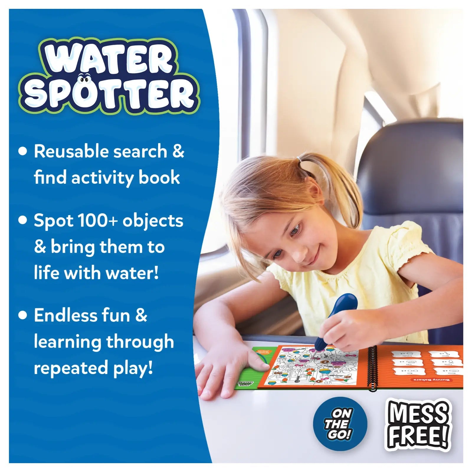 Skillmatics Water Spotter: Animals – Reusable Water Reveal Activity Book
