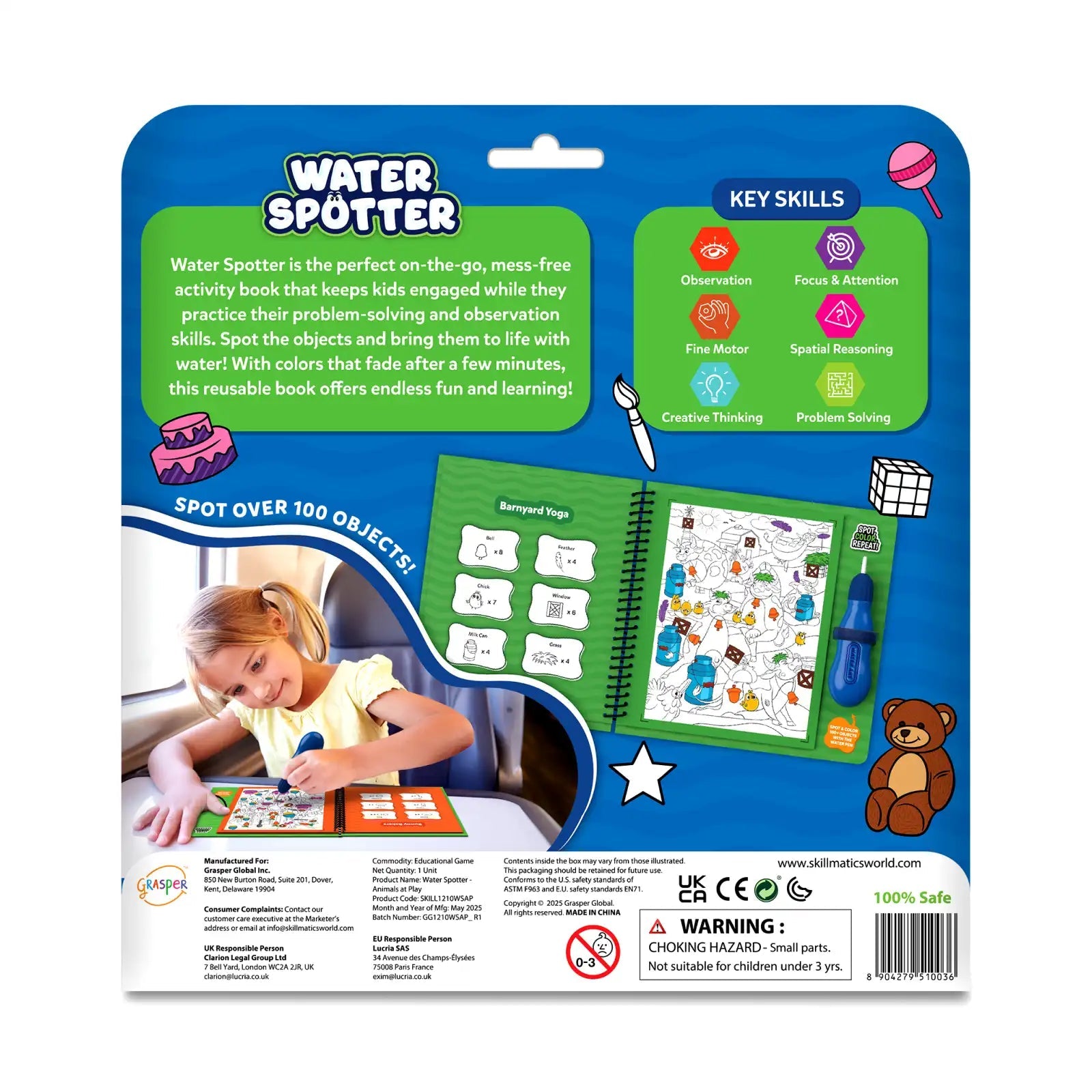 Skillmatics Water Spotter: Animals – Reusable Water Reveal Activity Book
