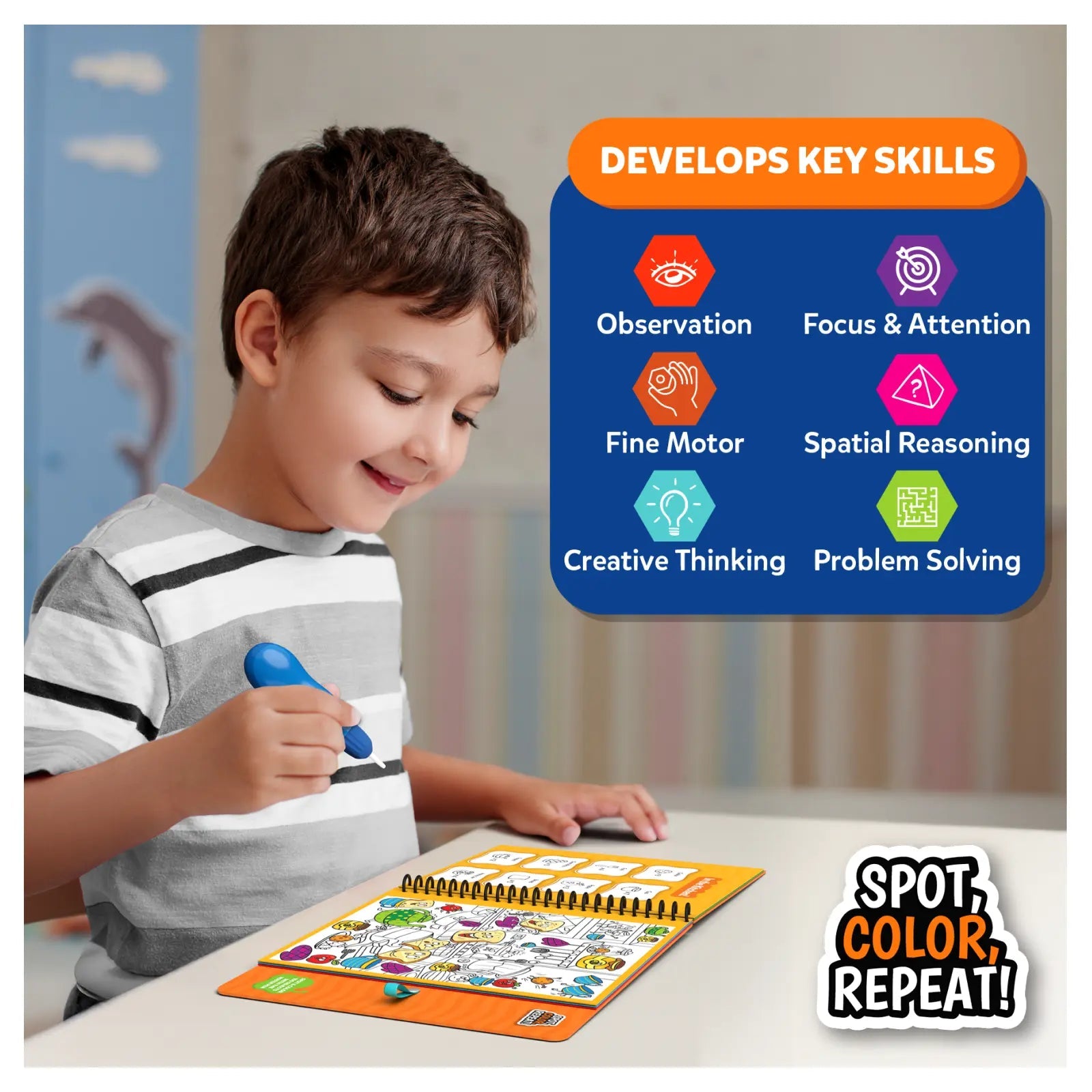 Skillmatics Water Spotter: Around the House – Reusable Water Reveal Activity Book