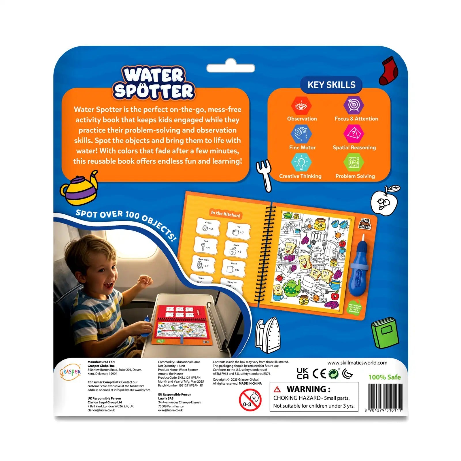 Skillmatics Water Spotter: Around the House – Reusable Water Reveal Activity Book