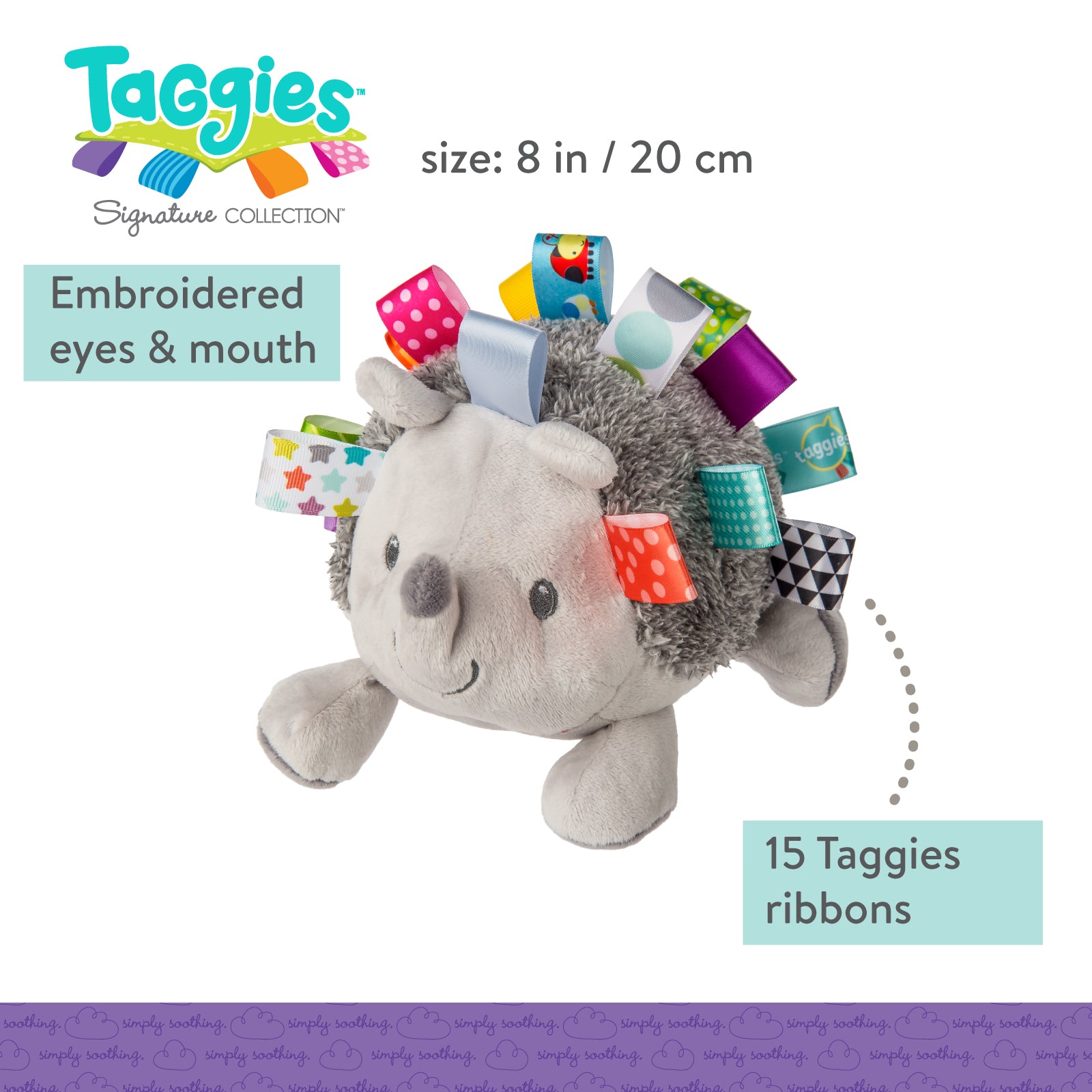 Mary Meyer Taggies Heather Hedgehog 8" Soft Toy – Tag-Textured Sensory Plush for Babies
