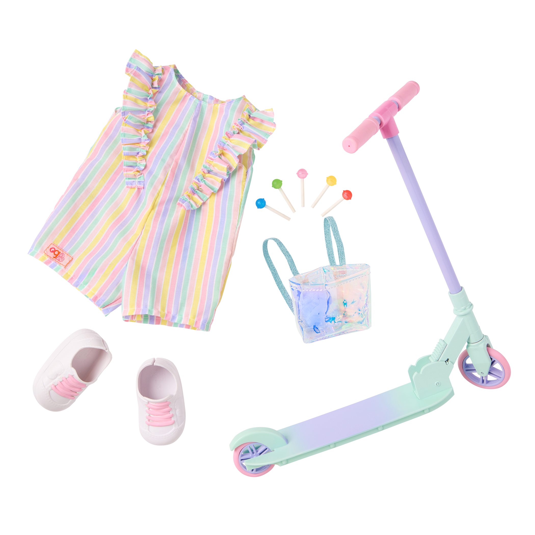 Our Generation Outfit Ride the Rainbow Scooter with Lollipop Romper for 18" Doll