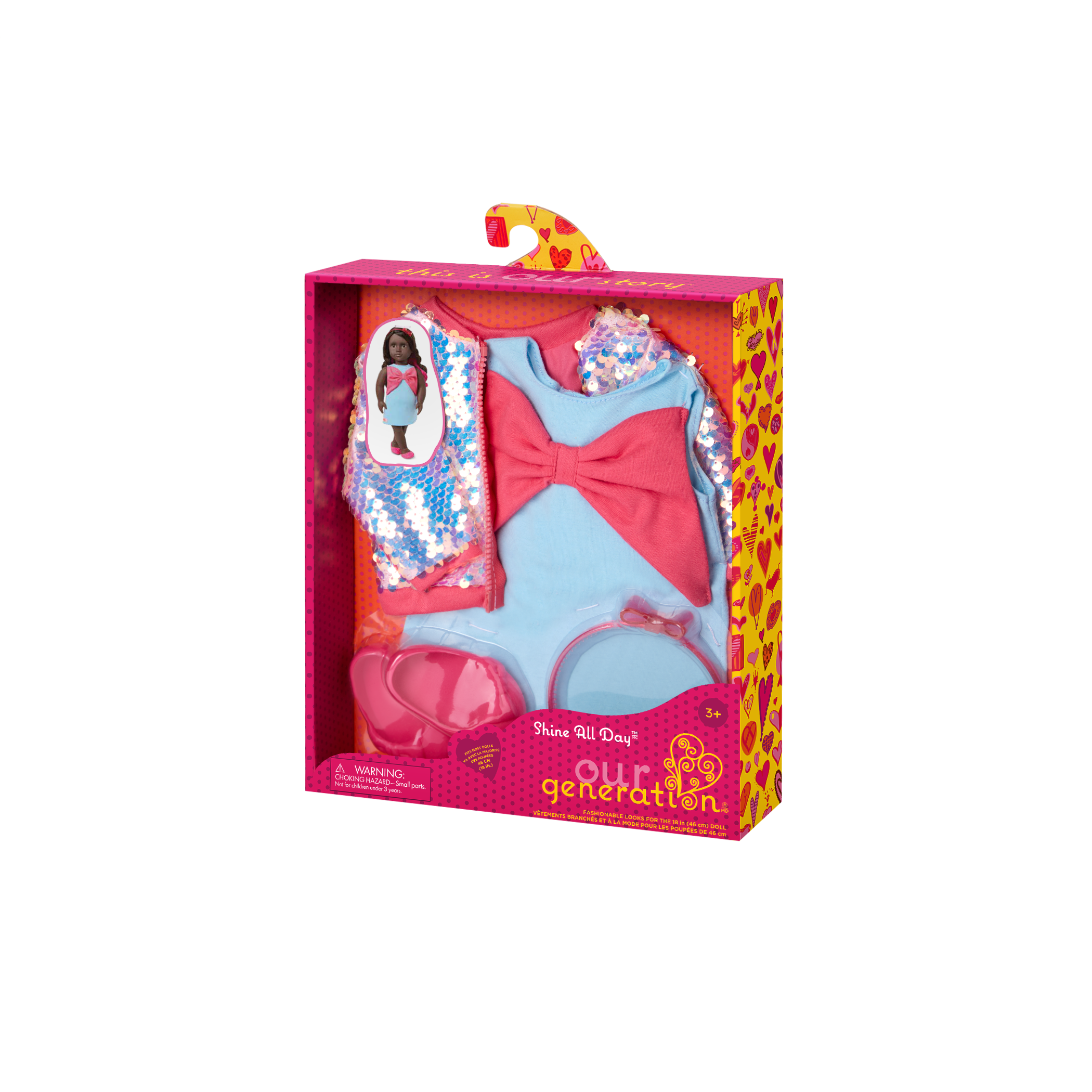 Our Generation Outfit Shine All Day Blue Dress with Sequin Bomber Jacket for 18" Doll