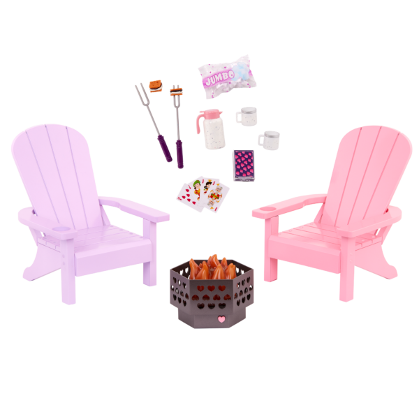 Our Generation Adirondack Chairs Fire Pit Set 18" Doll
