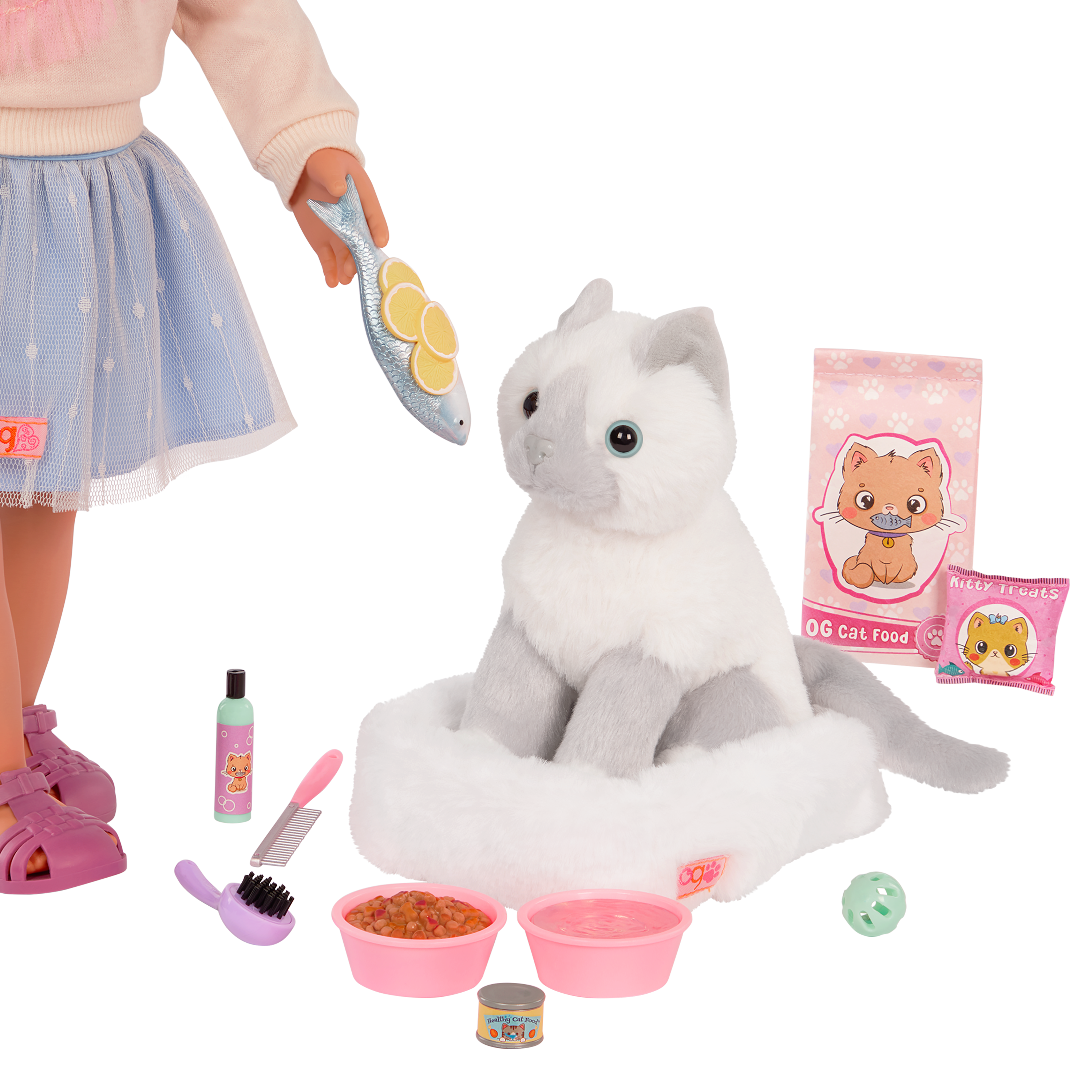 Our Generation Accessories Feline Fabulous Cat Plush Bed & Accessories for 18" Dolls