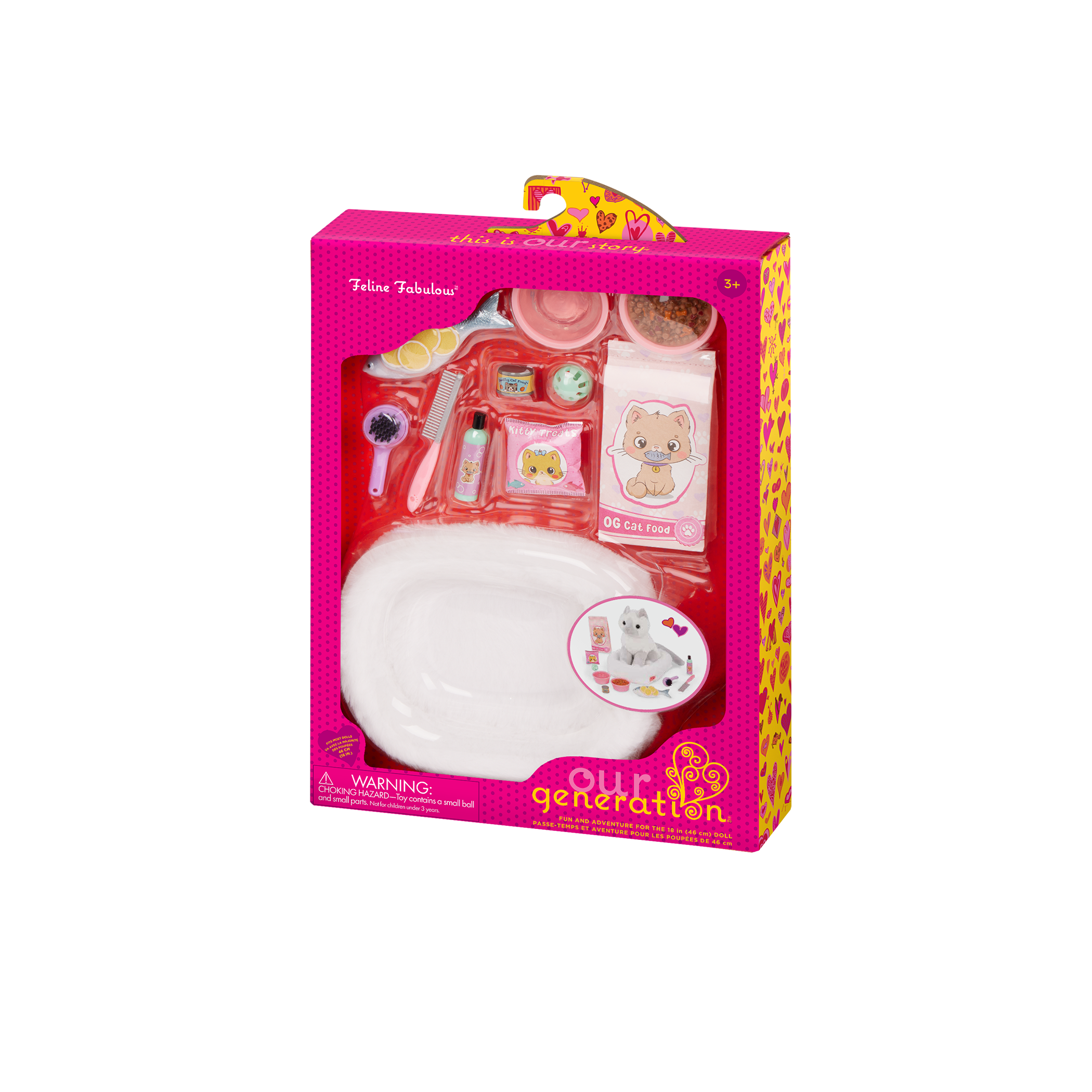 Our Generation Accessories Feline Fabulous Cat Plush Bed & Accessories for 18" Dolls