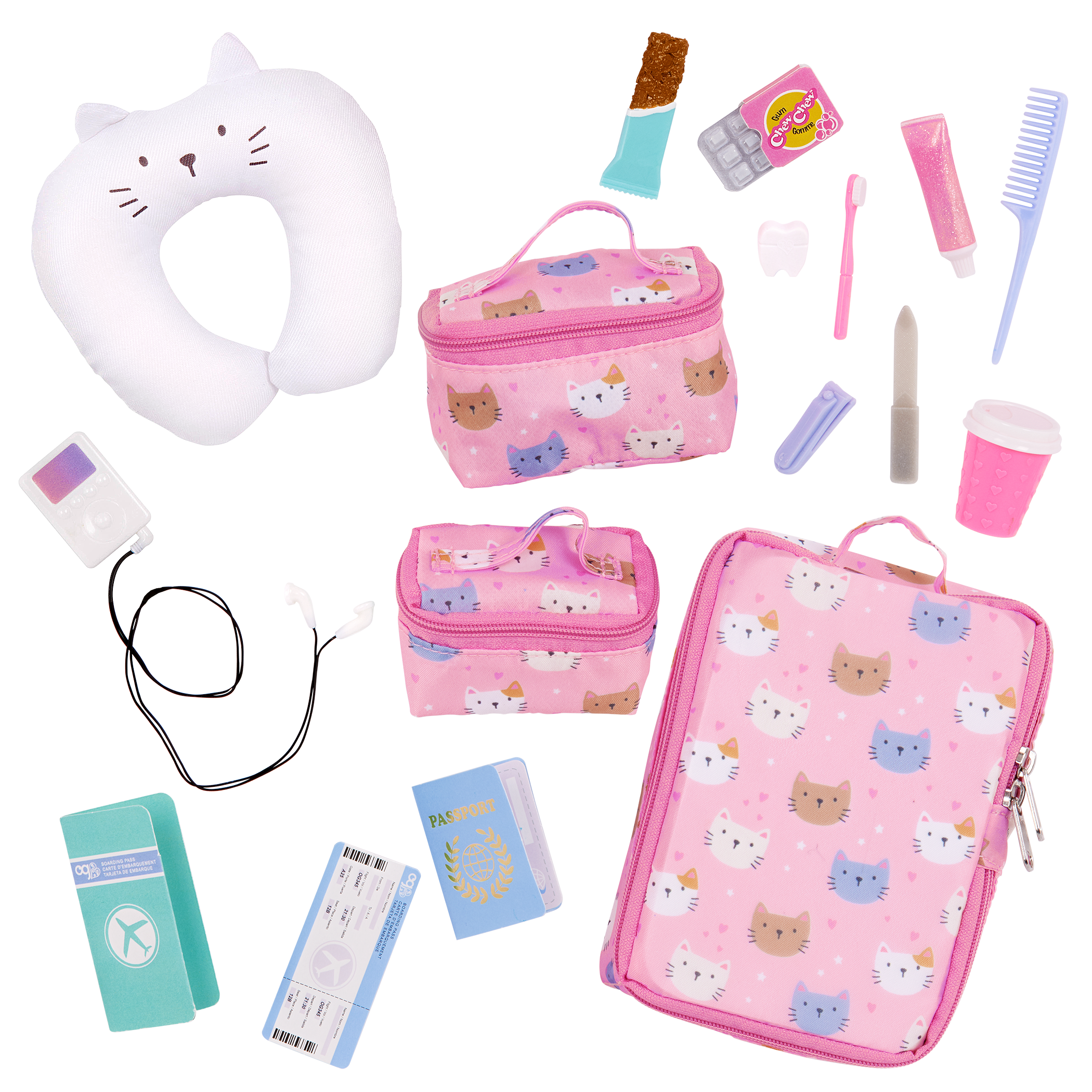 Our Generation Accessories Purrfectly Packed Luggage & Travel Set for 18" Doll