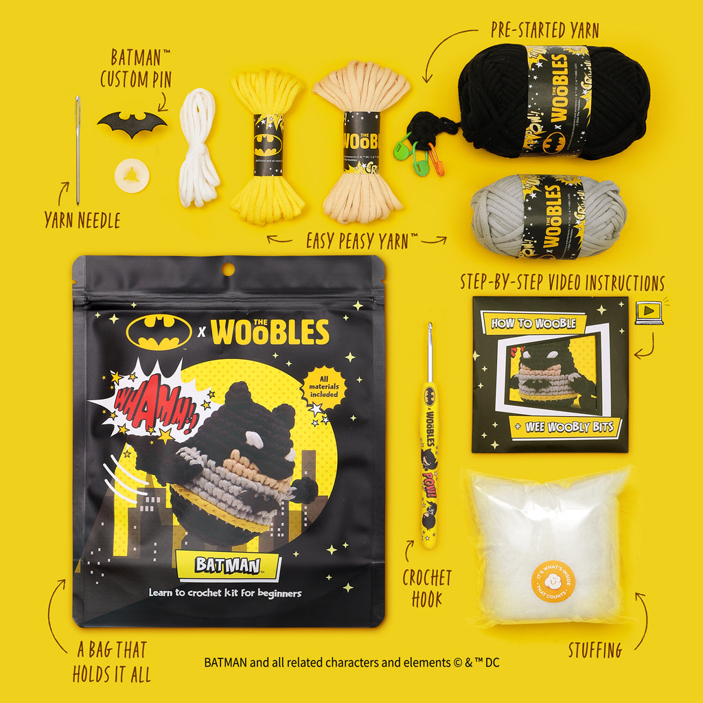 The Woobles Batman Crochet Kit | DC Comics Beginner Amigurumi Kit for Ages 12+