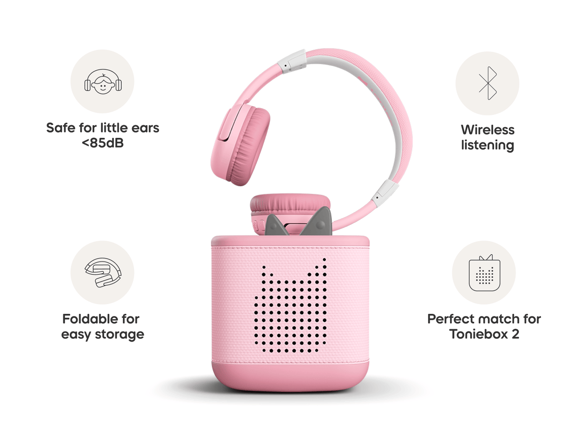 Tonies Toniebox 2 Bluetooth Headphones Cloud Pink – Volume-Limiting Wireless Kids Headphones (Ages 1+)
