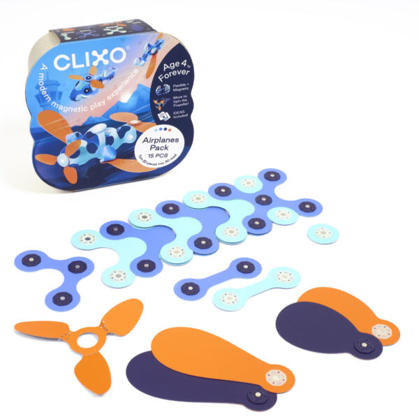 Clixo Airplanes Pack – 15-Piece Flexible Magnetic Building Set for Kids (Ages 6+)