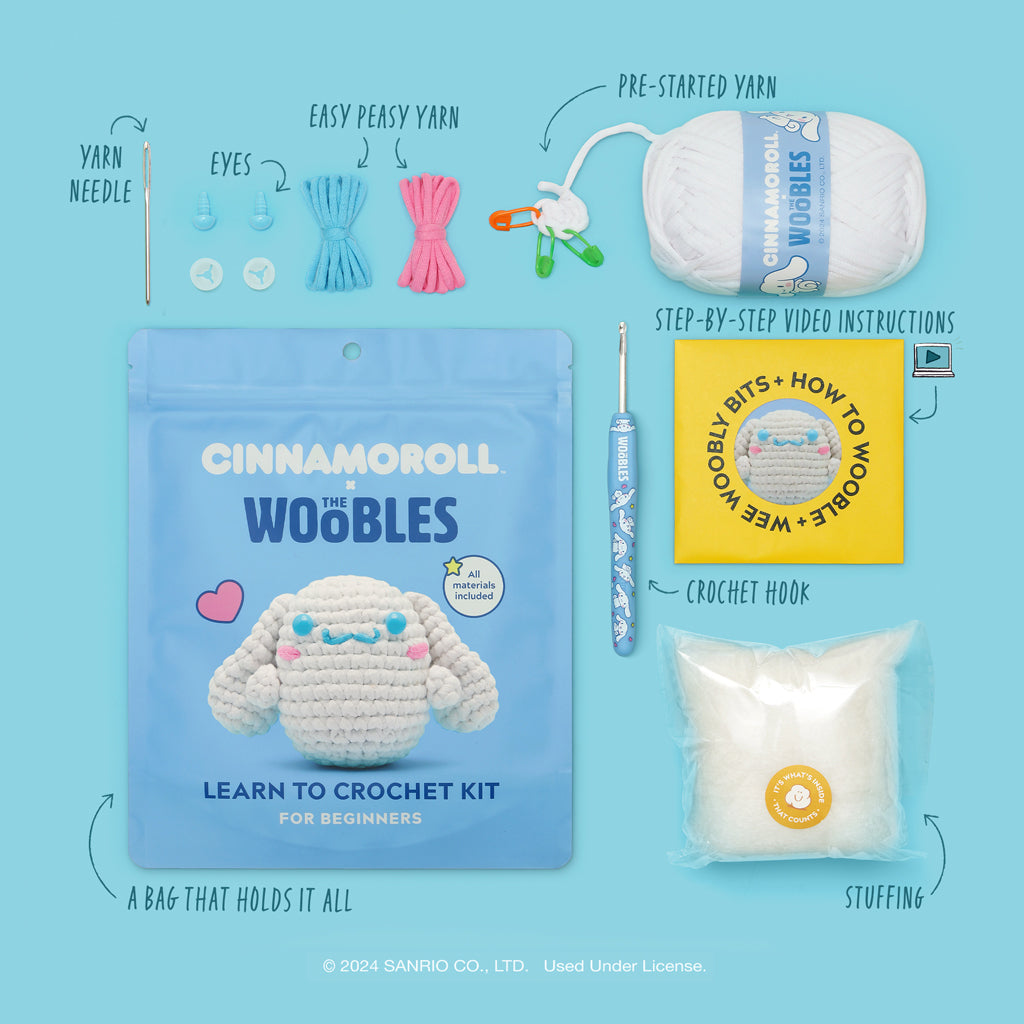 The Woobles Cinnamoroll Crochet Kit | Sanrio Beginner Amigurumi Kit for Ages 12+
