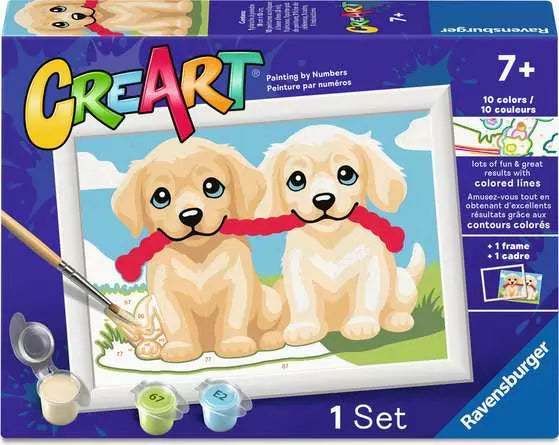 Ravensburger CreArt Kids Playing Puppies – Paint by Numbers Art Kit (Ages 7+)