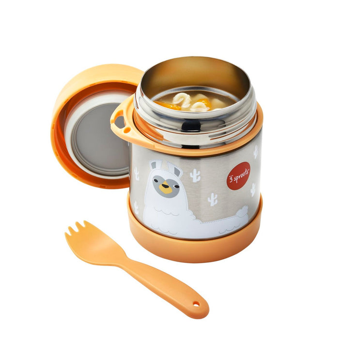 3 Sprouts Stainless Steel Food Jar and Spork - Llama