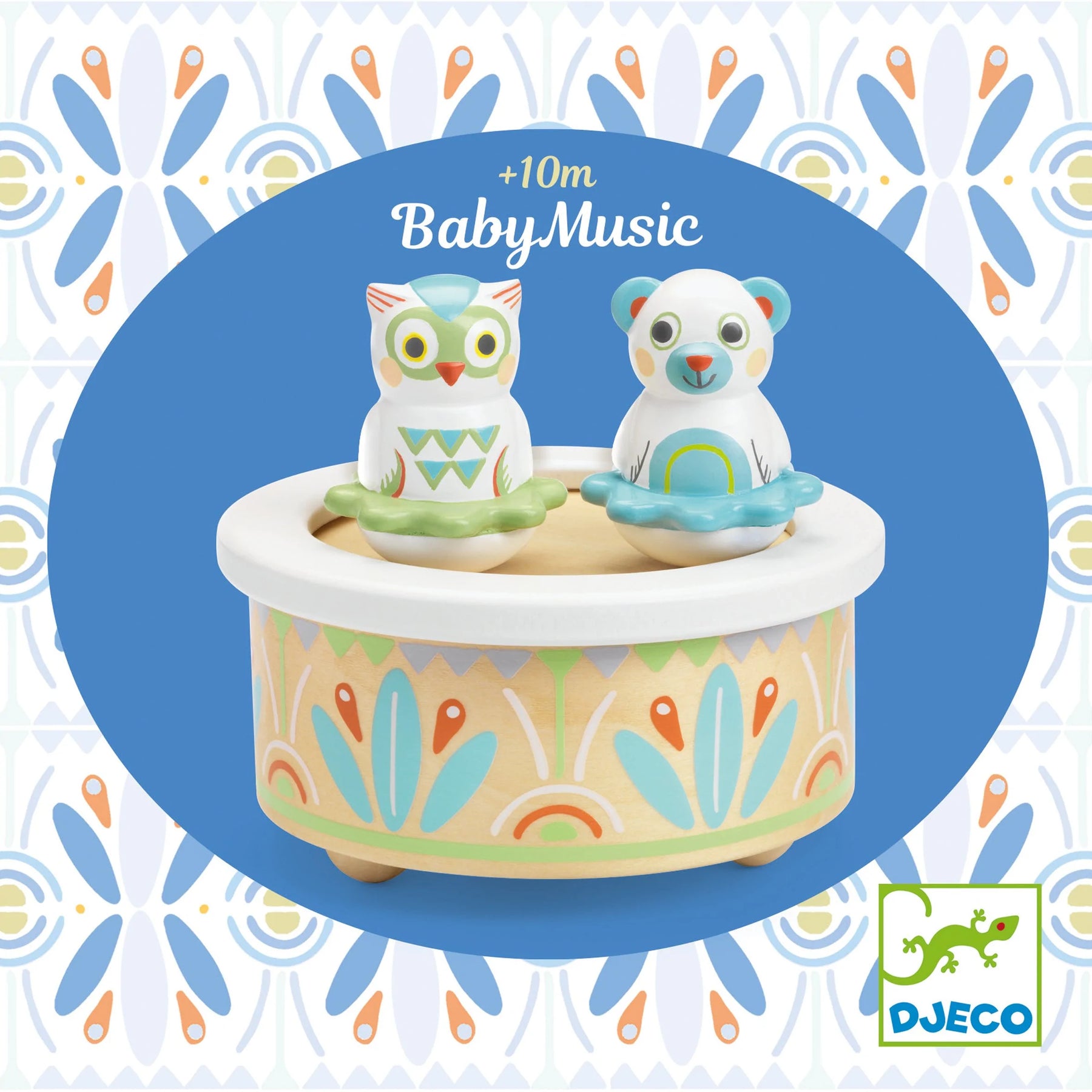 Djeco BabyMusic – Wooden Wind-Up Musical Box with Dancing Bear & Owl (Ages 12m+)