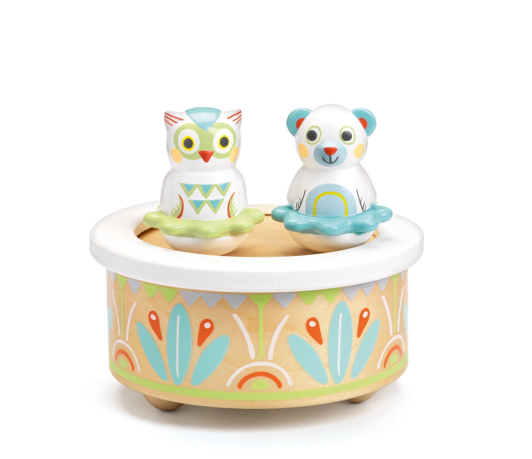 Djeco BabyMusic – Wooden Wind-Up Musical Box with Dancing Bear & Owl (Ages 12m+)
