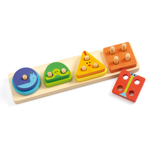 Djeco 1234 Basic – Wooden Shape & Colour Animal Puzzle Board for Babies (Ages 12m+)