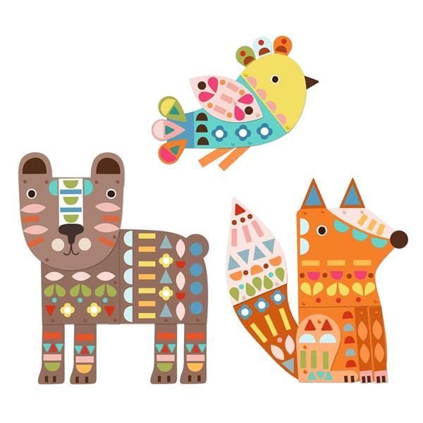 Djeco 3 Giant Animals Collage Kit – Build & Decorate a 50cm Bear, 40cm Fox & 28cm Bird (Ages 4+)