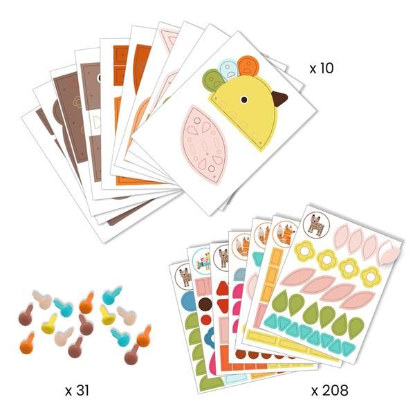 Djeco 3 Giant Animals Collage Kit – Build & Decorate a 50cm Bear, 40cm Fox & 28cm Bird (Ages 4+)