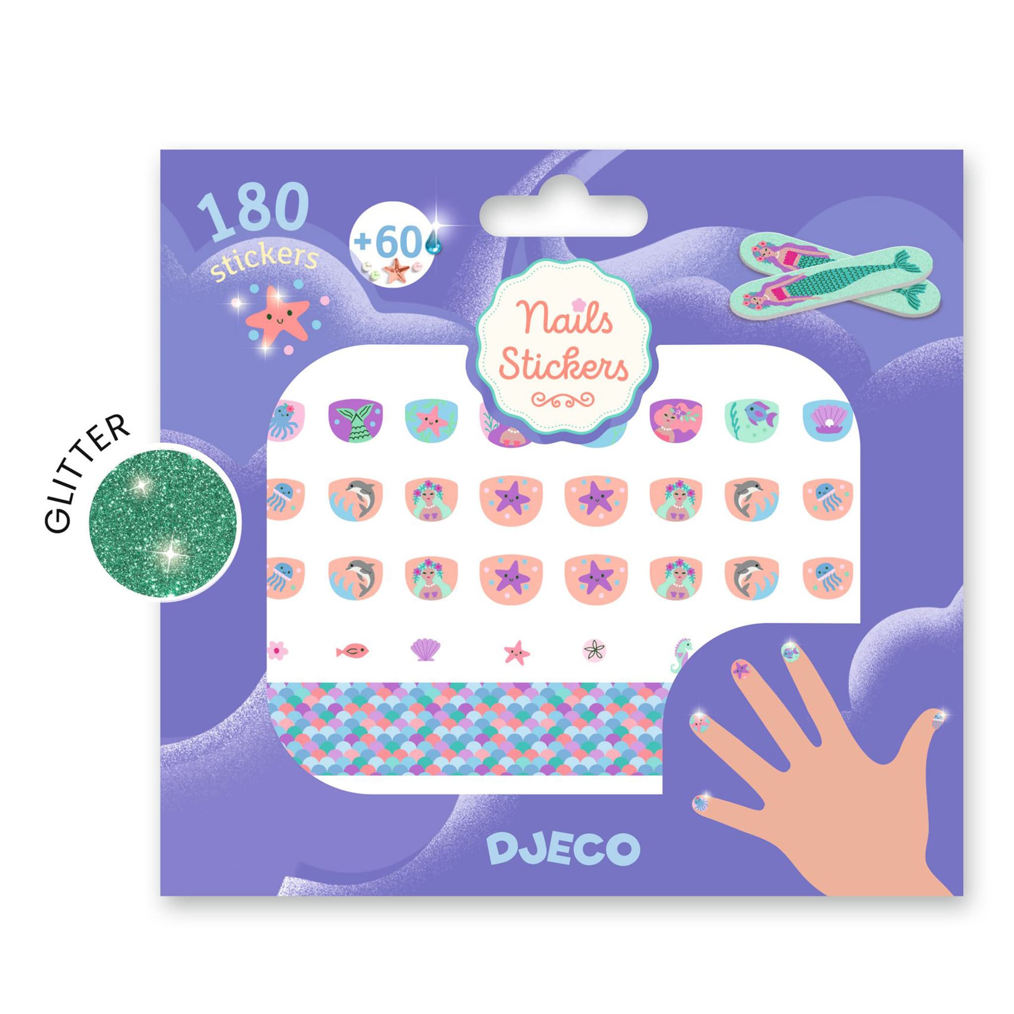 Djeco Soft Seas Nail Stickers – 90-Piece Kids Ocean Nail Art Set with Nail File (Ages 4+)