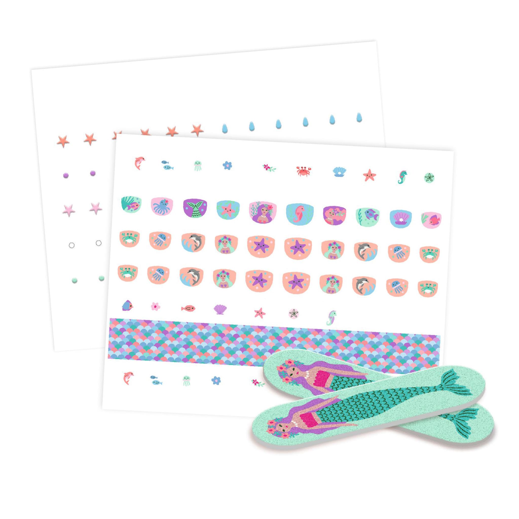 Djeco Soft Seas Nail Stickers – 90-Piece Kids Ocean Nail Art Set with Nail File (Ages 4+)