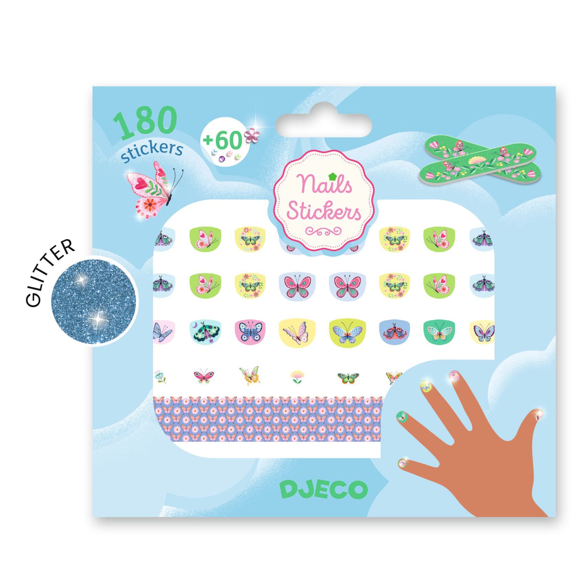 Djeco Springtime Butterflies Nail Stickers – 90-Piece Kids Nail Art Set with Nail File (Ages 4+)