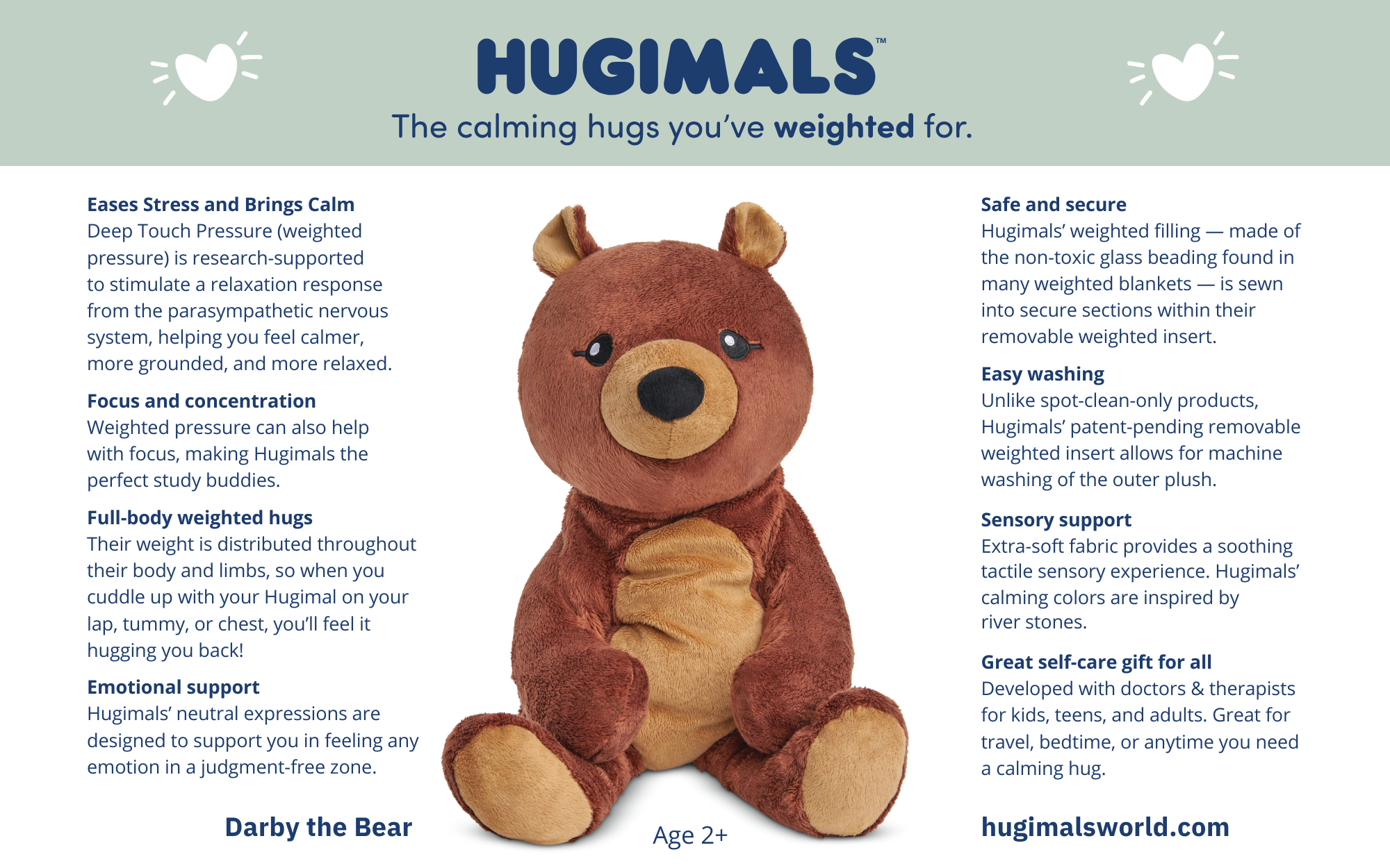 Hugimals Darby the Bear – 4.5 lb Weighted Stuffed Animal (Ages 2+)