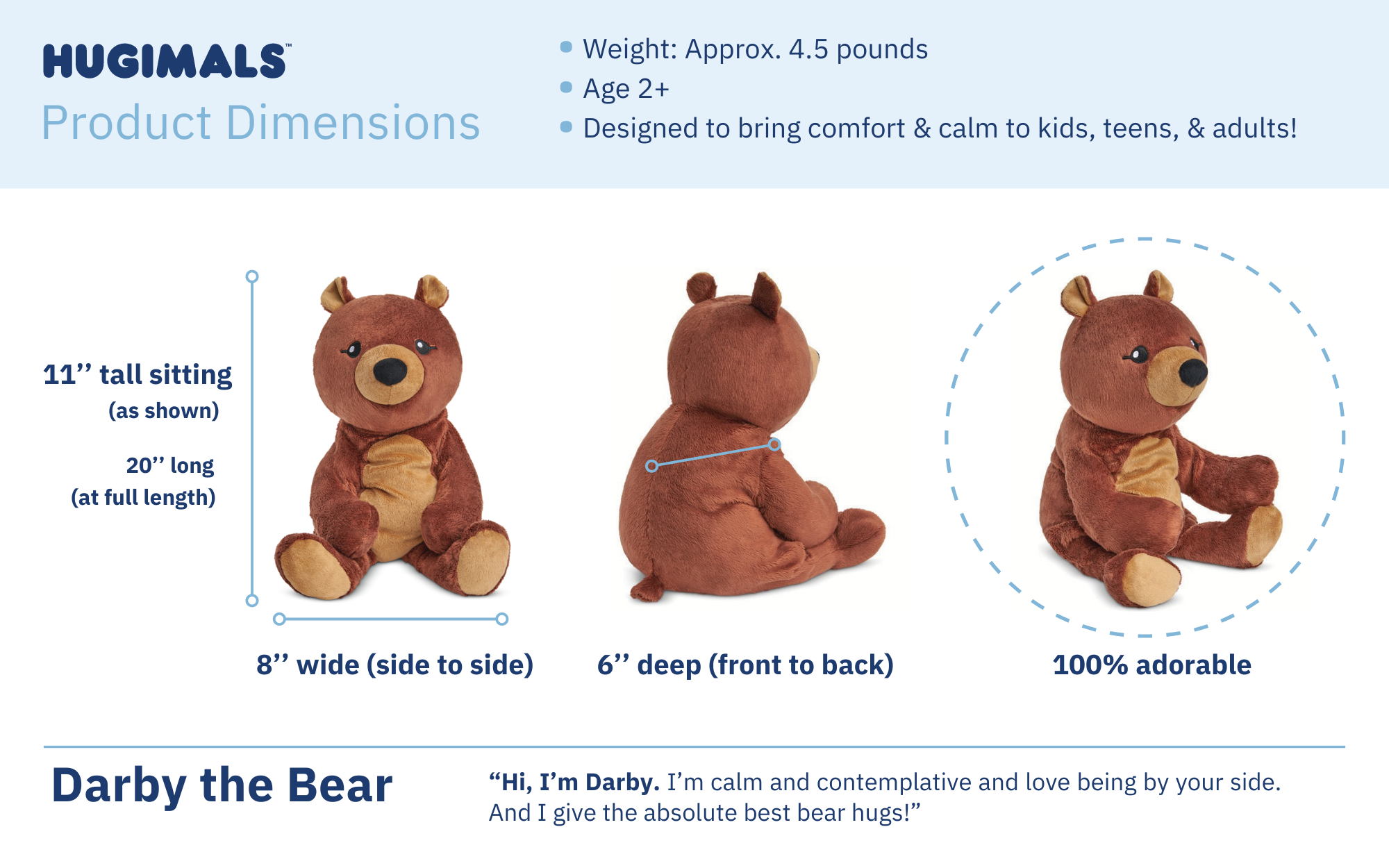 Hugimals Darby the Bear – 4.5 lb Weighted Stuffed Animal (Ages 2+)