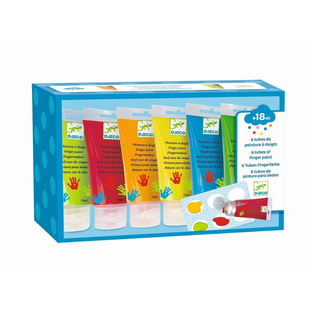 Djeco 6 Classic Finger Paint Tubes – Washable Finger Paint Set for Toddlers (Ages 18m+)