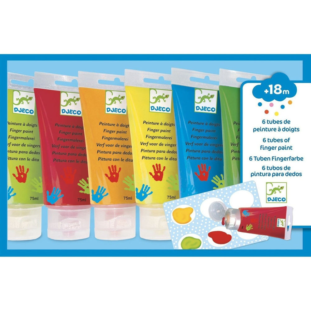 Djeco 6 Classic Finger Paint Tubes – Washable Finger Paint Set for Toddlers (Ages 18m+)