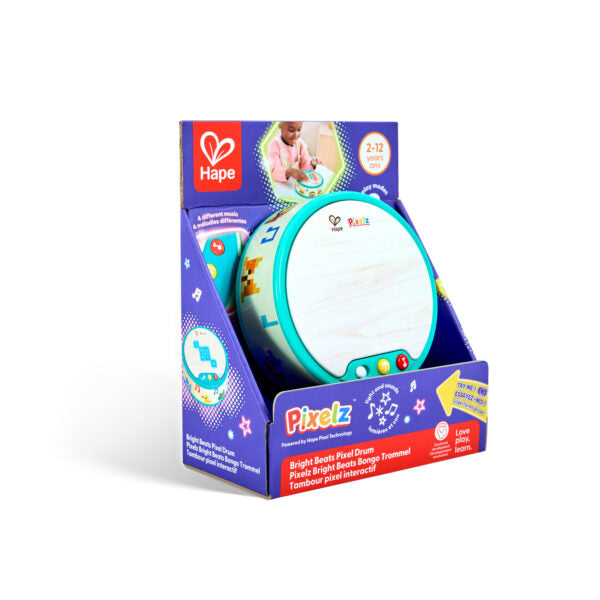 Hape Bright Beats Pixel Drum – LED Light-Up Electronic Drum Toy with 5 Songs (Ages 3+)