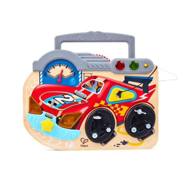 Hape Little Racer's Busy Board – Race Car Themed Fine Motor Activity Board with Engine Sound (Ages 12m+)