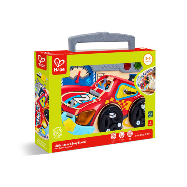 Hape Little Racer's Busy Board – Race Car Themed Fine Motor Activity Board with Engine Sound (Ages 12m+)