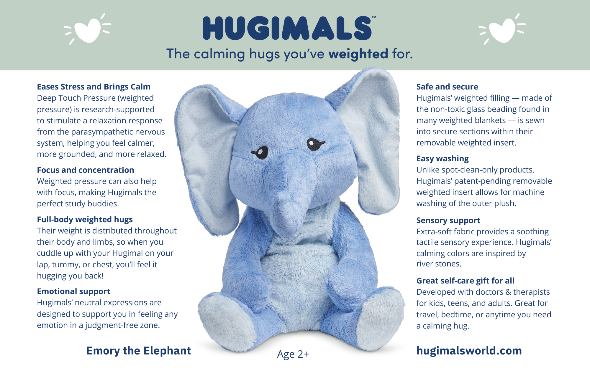 Hugimals Emory the Elephant – 4.5 lb Weighted Stuffed Animal for Calm & Comfort (Ages 2+)