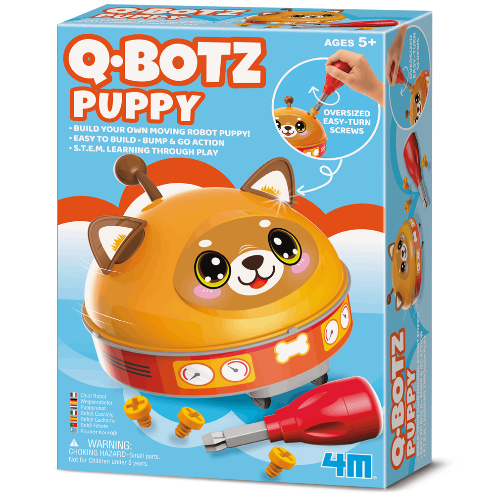 4M Q.Botz Puppy Robot Kit – Build Your Own Rolling STEM Robot with Obstacle Avoidance (Ages 5+)