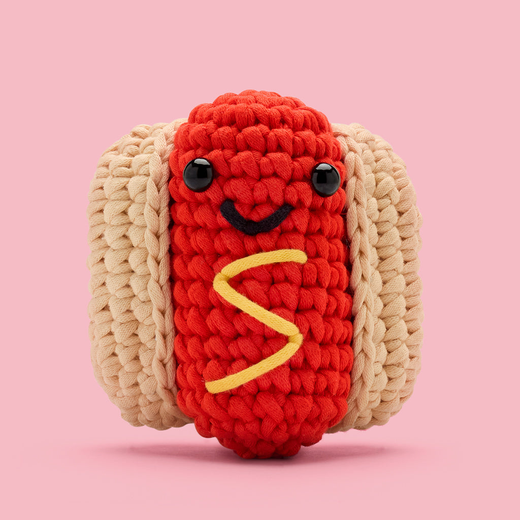 The Woobles Frank the Hotdog Beginner Crochet Kit | Easy Food Amigurumi Kit for Ages 8+