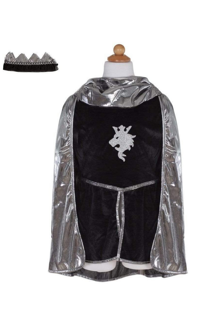Great Pretenders Silver Knight Costume Set – Tunic, Cape & Crown Size 3-4 (Ages 3+)