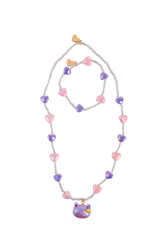 Great Pretenders Lovely Kitty Necklace & Bracelet Set – 2-Piece Kids Cat Jewellery Set (Ages 3+)