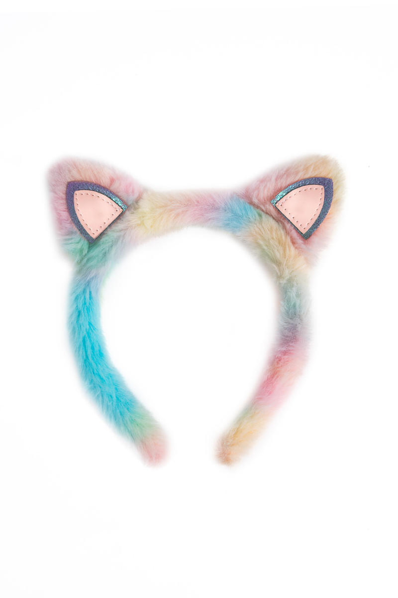 Great Pretenders Rainbow Furry Kitty Headband – Kids Faux Fur Cat Ear Headband (Ages 3+)