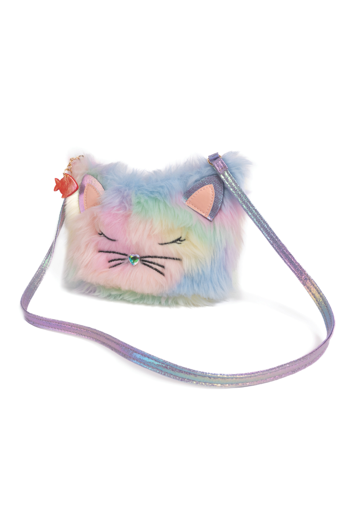 Great Pretenders Rainbow Furry Kitty Purse – Kids Faux Fur Cat Crossbody Purse (Ages 3+)