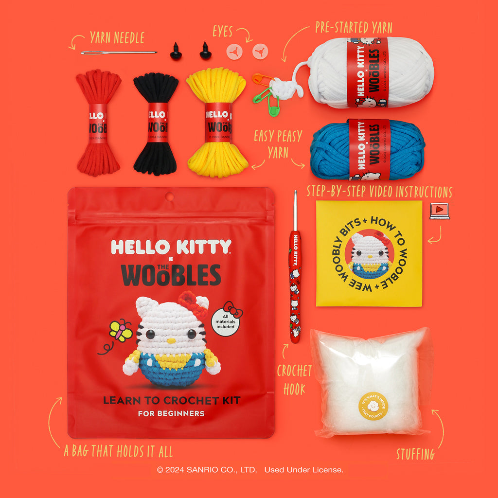 The Woobles Hello Kitty Crochet Kit | Sanrio Beginner Amigurumi Kit for Ages 12+