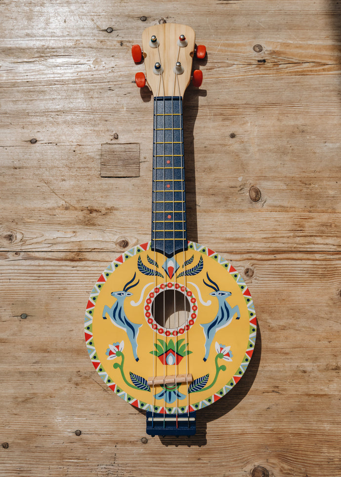 Djeco Animambo 4-String Wooden Banjo – Kids Musical Instrument for Beginners (Ages 3+)