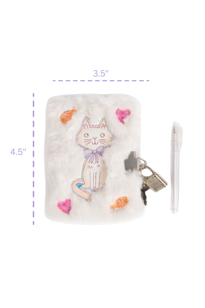 Great Pretenders Cuddle Cat White Mini Furry Journal – Secret Diary with Pen, Lock & 2 Keys (Ages 5+)