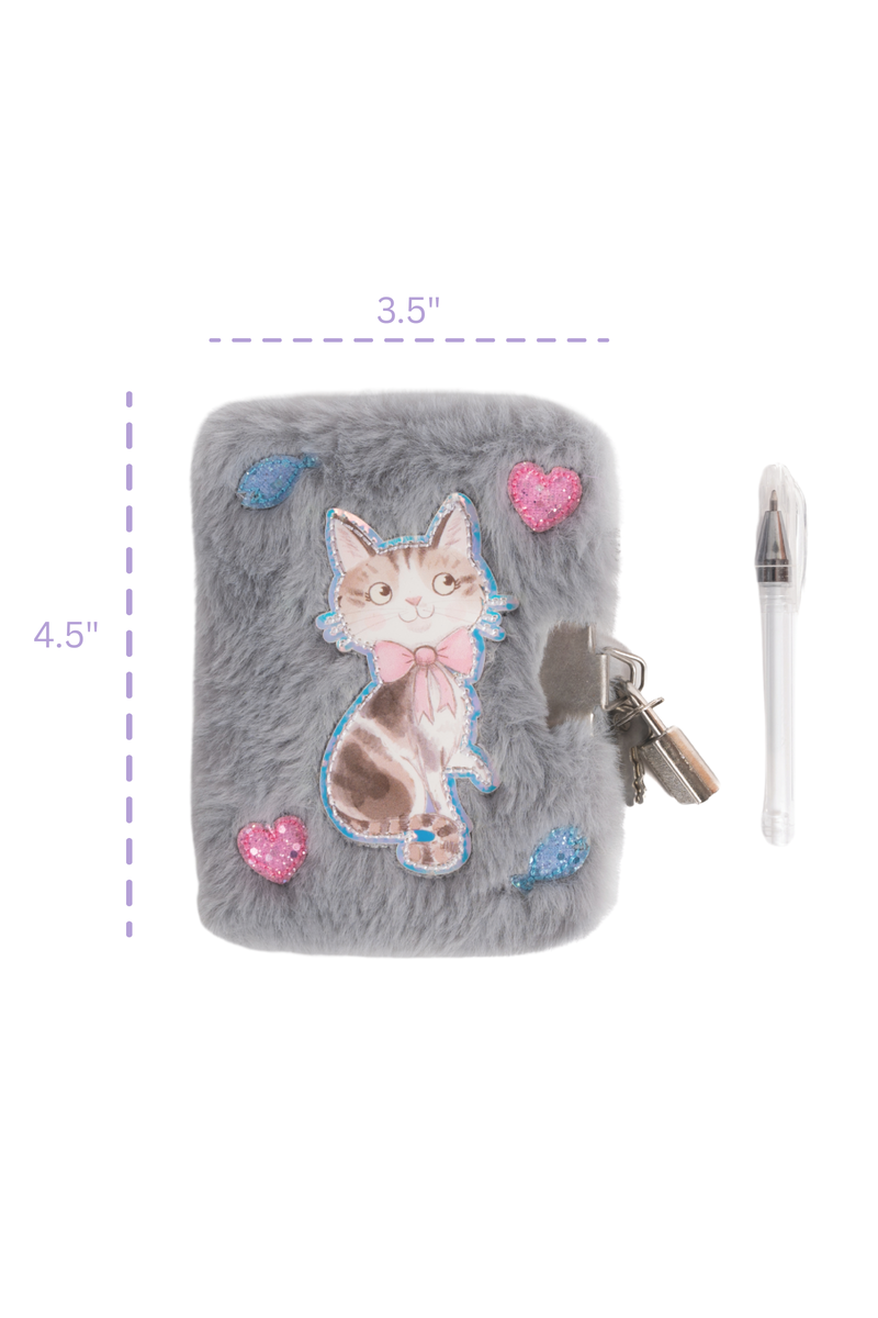 Great Pretenders Cuddle Cat Grey Mini Furry Journal – Secret Diary with Pen, Lock & 2 Keys (Ages 5+)