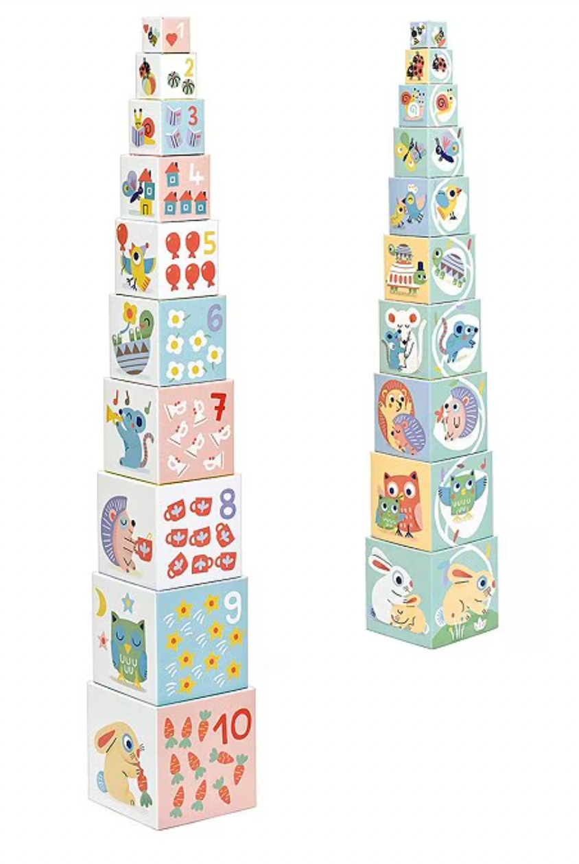 Djeco BabyBloki – 10-Piece Nesting & Stacking Cardboard Blocks for Babies (Ages 12m+)